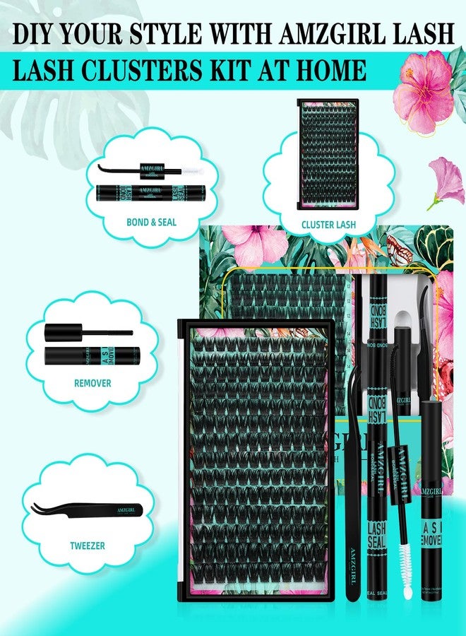 AMZGIRL LASH Lash Clusters Kit 168pcs Eyelash Extension Kit Cluster Lashes Natural Look with Lash Bond and Seal Waterproof, Lash Remover Eyelashes Tweezer with Wet Look Ultra-Thin Band Lashes(Tulip-Kit,D-10-18mm) - Image 2